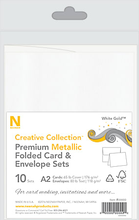 Neenah® Creative Collection™ Metallic Card And Envelope Set, A2, White Gold™, FSC® Certified, Set Of 10