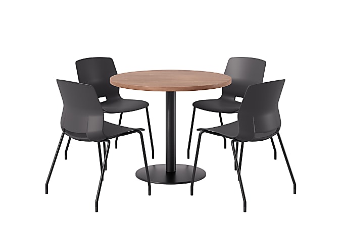 KFI Studios Midtown Pedestal Round  Table Set With Armless Chairs, 31-3/4”H x 22”W x 19-3/4”D, River Cherry Top/Black Base/Black Chairs, 840031939883