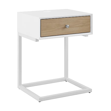 Eurostyle Daeg Rectangle Smart Side Table, 24-1/2”H x 18”W x 15”D, White/Oak