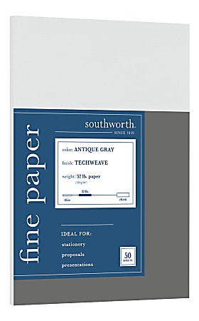 Southworth® Techweave Business Multi-Use Printer & Copy Paper, Antique Gray, Letter (8.5" x 11"), 50 Sheets Per Pack, 96 Brightness