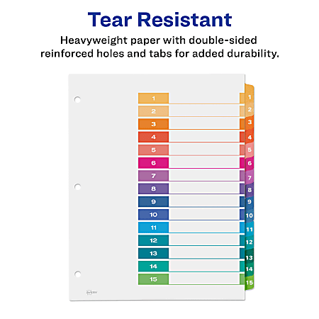 Avery Customizable Table of Contents Dividers, Ready Index(R) Printable Section Titles, Preprinted 1-15 Multicolor Tabs, 3 Sets (11074)