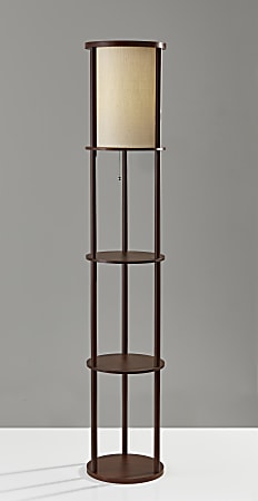 Adesso® Stewart Round 2-Shelf Floor Lamp, 62-1/2"H, Off-White Shade/Walnut Base