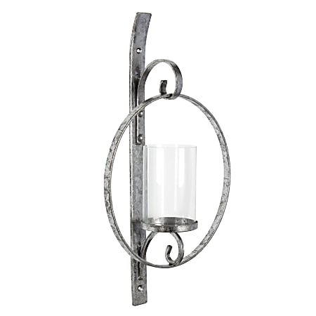 Uniek Kate And Laurel Doria Metal Wall Sconce Candle Holder, 21-3/4”H x 12-1/2”W x 5-1/2”D, Silver