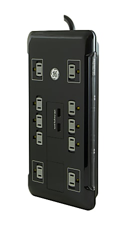 GE UltraPro 10-Outlet Surge Protector, 4' Cord, Black, 34462
