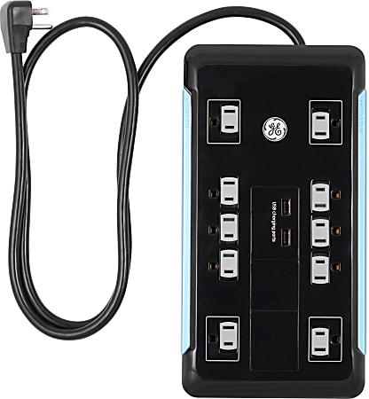 GE UltraPro 10-Outlet Surge Protector, 4' Cord, Black, 34462