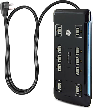 GE UltraPro 10-Outlet Surge Protector, 4' Cord, Black, 34462
