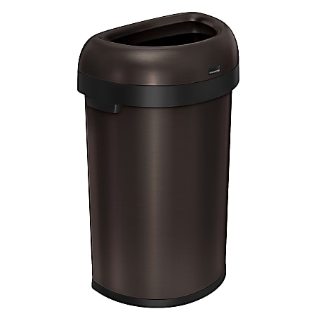 simplehuman® Semi-Round Open-Top Commercial Stainless-Steel Trash Can, 16 Gallons, 29-9/10"H x 18-1/2"W x 13-1/10"D, Dark Bronze