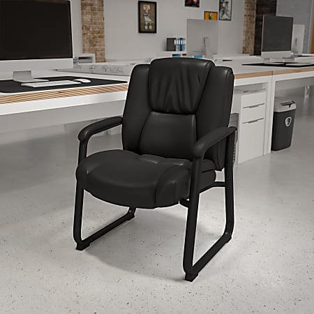 Flash Furniture Hercules Big And Tall Bonded LeatherSoft™ Low-Back Side Chair With Sled Base, Black