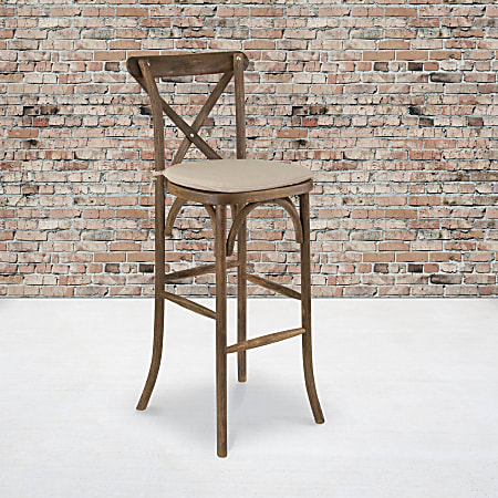 Flash Furniture HERCULES Series Wood Barstool With Cross Back And Cushion, Dark Antique