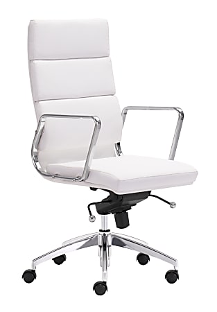 Zuo Modern® Engineer High-Back Office Chair, White/Chrome