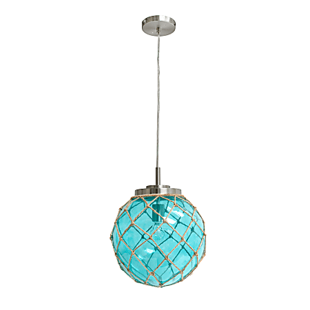 Elegant Designs Buoy Netted Glass Hanging Pendant, 12"W, Clear/Aqua Shade/Brushed Nickel Base