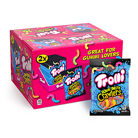 Trolli Sour Brite Crawlers Gummy Worms Candy, 5 Oz, Box Of 16 Packs