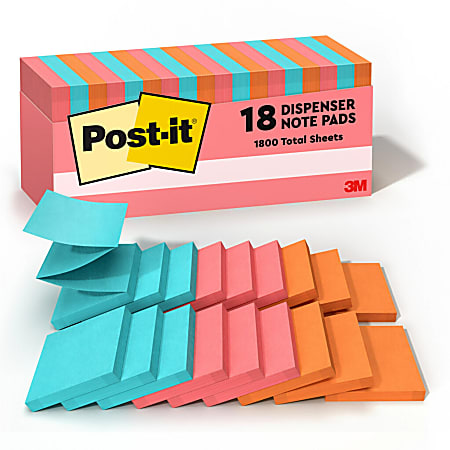 Post-it® Pop Up Notes, 3 in x 3 in, 18 Pads, 100 Sheets/Pad, Clean Removal, Poptimistic Collection