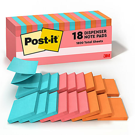 Post-it® Pop Up Notes, 3 in x 3 in, 18 Pads, 100 Sheets/Pad, Back to School Supplies for Students, Sticky Notes for Textbooks, Notebooks, Walls and Vertical Surfaces, Clean Removal, Poptimistic Collection