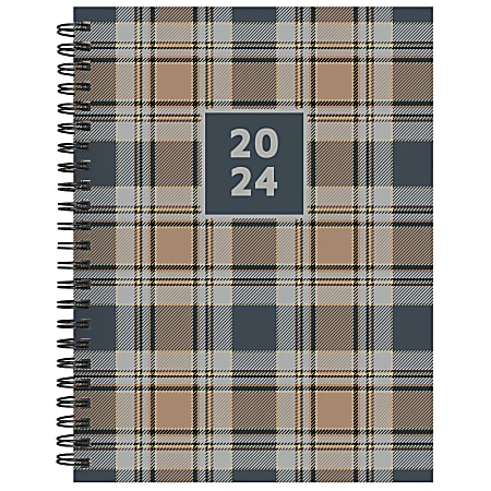 2024 TF Publishing Medium Weekly/Monthly Planner, 8” x 6-1/2”, Neutral Plaid, January To December
