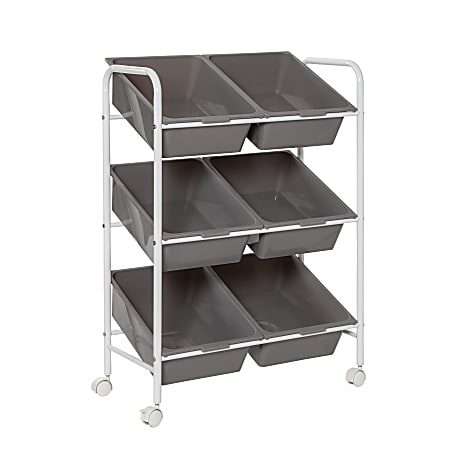 Honey Can Do Rolling Cart, 6 Bins, 33-15/16” x 14-1/4”, Gray