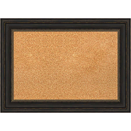 Amanti Art Rectangular Non-Magnetic Cork Bulletin Board, Natural, 29” x 21”, Accent Bronze Frame