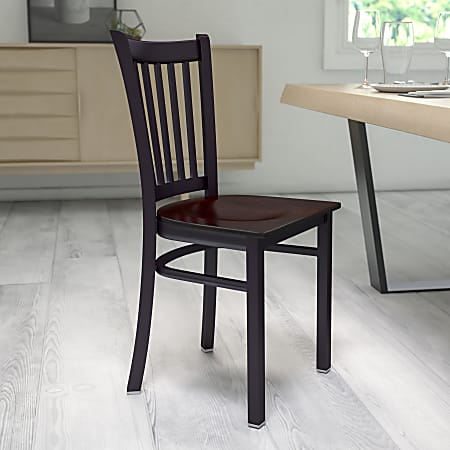 Flash Furniture Vertical Back Restaurant Accent Chair, Walnut Seat/Black Frame