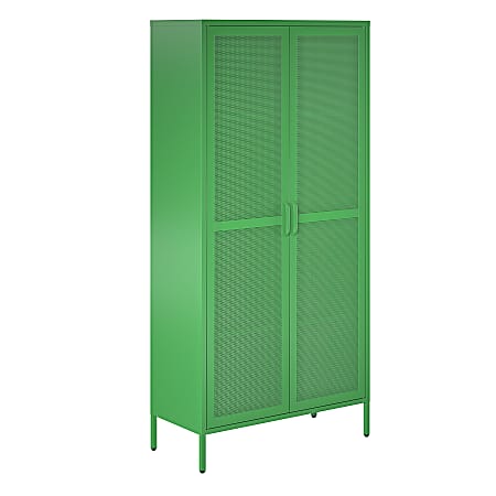 Ameriwood Home Novogratz Channing Tall 2-Door Mesh Metal Locker Cabinet, 72-13/16"H x 35-3/8"W x 15-3/4"D, Kelly Green