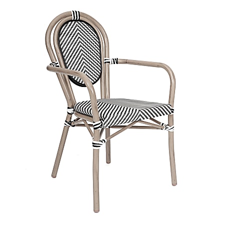 Flash Furniture Marseille Indoor/Outdoor Commercial Thonet Bistro Stacking Chair with Arms, Black & White/Light Natural Frame -SDA6422ATXTBWLN