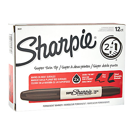 Sharpie® Twin-Tip Permanent Markers, Chisel/Super Points, Black, Pack Of 12