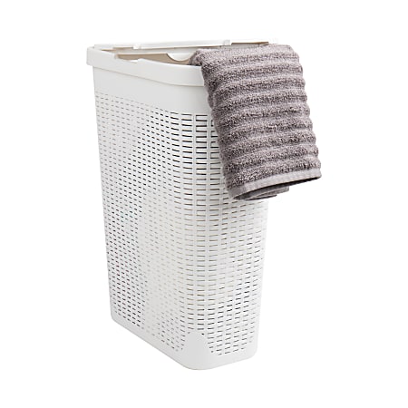 Mind Reader 40L Slim Laundry Hamper Clothes Basket with Lid, 23-1/2"H x 10-52/5"W x 18"D, White