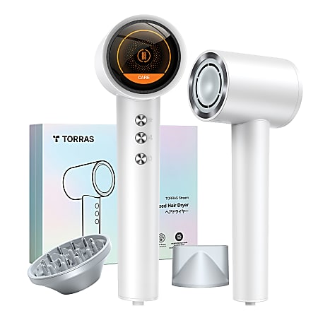 TORRAS® Stream 1,600-Watt High-Speed Hair Dryer, Compact, 10-11/16”L x 3-3/4”W x 3”H, White