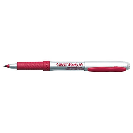 BIC Mark-it Ultra Fine Point Permanent Marker - Fine Point Type - Red - 1 Dozen