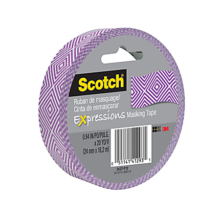Scotch® Expressions Masking Tape, 3" Core, 0.94" x 20 Yd., Purple Mosaic