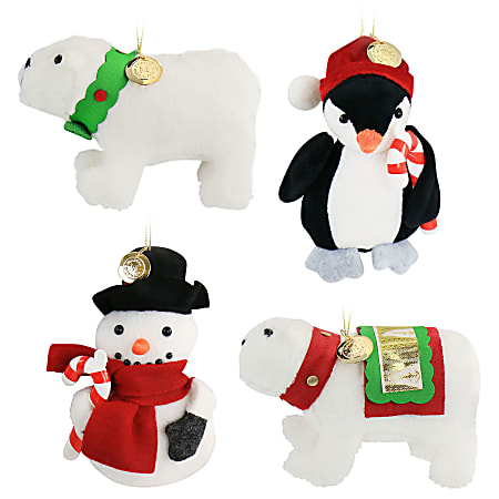Martha Stewart Holiday Plush Animals Ornament Set, 3”H x 2”W x 4-3/4”D, White, Set Of 4 Ornaments