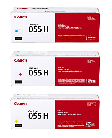 Canon® 055H High-Yield Cyan, Magenta, Yellow Toner Cartridges Combo, Pack Of 3, 3019C001,3018C001,3017C001