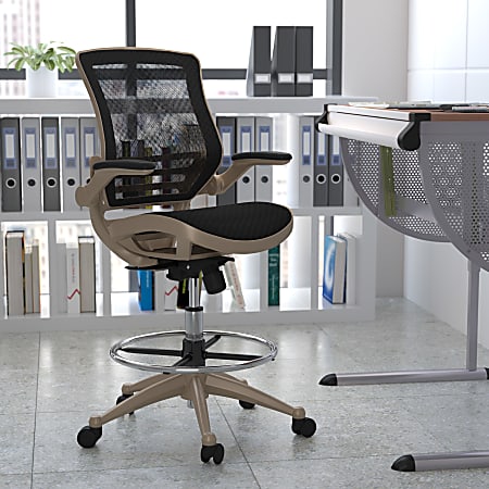 Flash Furniture Mesh Mid-Back Drafting Chair, Black/Gold