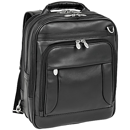 McKlein Lincoln Park Leather Convertible Computer Backpack, Black