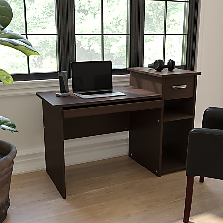 Flash Furniture 42"W Desk With Shelves And Drawer, Espresso