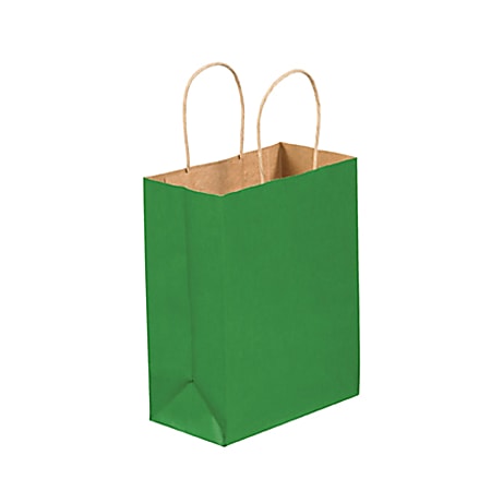 Partners Brand Kelly Green Tinted Shopping Bags 8" x 4 1/2" x 10 1/4", Case of 250