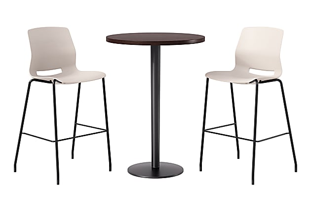 KFI Studios Proof Bistro Round Pedestal Table With Imme Barstools, 2 Barstools, Cafelle/Black/Moonbeam Stools