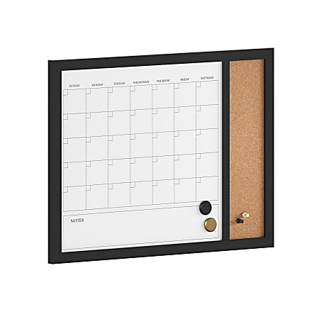 Martha Stewart Everette Magnetic Dry-Erase Monthly Calendar And Cork Board Combo, 18" x 24", Black Woodgrain