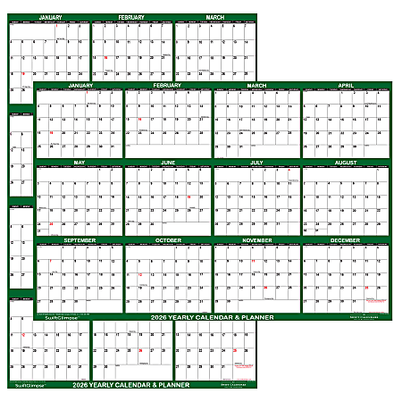 2026 SwiftGlimpse Yearly Reversible Erasable Wall Calendar, 24" x 36", White/Green, January To December