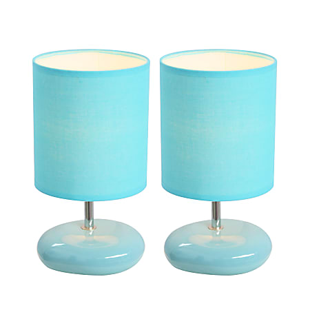 Simple Designs Stonies Small Stone Look Table Bedside Lamp, 10.24"H, Blue, 2pk