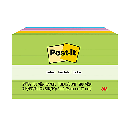 Post-it® Notes, 5 Pads, 3 in x 5 in, Clean Removal, School Supplies and Office Products, Sticky Notes  - 6355AU
