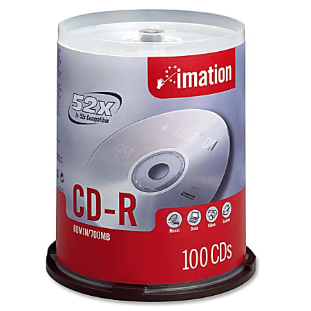 Imation CD Recordable Media - CD-R - 52x - 700 MB - 100 Pack Spindle - 120mm - 1.33 Hour Maximum Recording Time