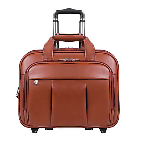 McKlein Damen Wheeled Leather Briefcase With 17" Laptop Pocket, Brown
