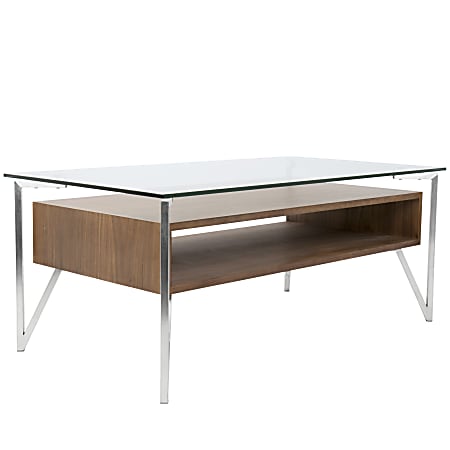 Lumisource Hover Contemporary Coffee Table, Rectangular, Brushed Stainless Steel/Walnut/Clear