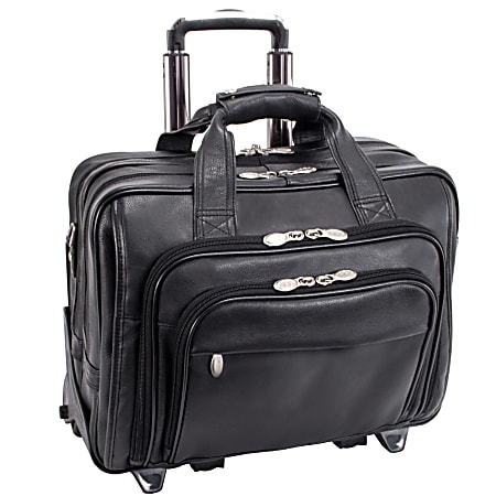 Leather Luggage Business Suitcase Rolling Travel Laptop Briefcase Wheeled  Executive Case Mobile Office Black