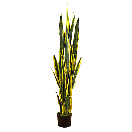 Nearly Natural Sansevieria 58”H Artificial Plant With Planter, 58”H x 10”W x 10”D, Green/Black