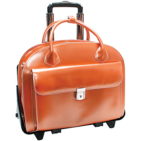 McKlein Glen Ellyn Italian Leather Briefcase With Front Key Lock, Orange