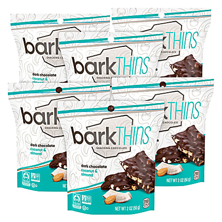 barkTHINS Dark Chocolate Coconut With Almonds, 2 Oz, Pack Of 6 Boxes