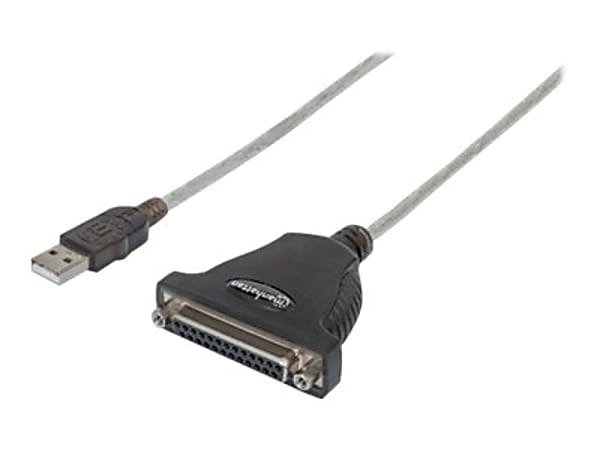 Manhattan USB-A to Parallel Printer DB25 Converter Cable, 1.8m, Male to Female, 1.2Mbps, IEEE 1284, Bus power, Black, Three Year Warranty, Blister - USB / parallel cable - USB (M) to DB-25 (F) - 6 ft - silver