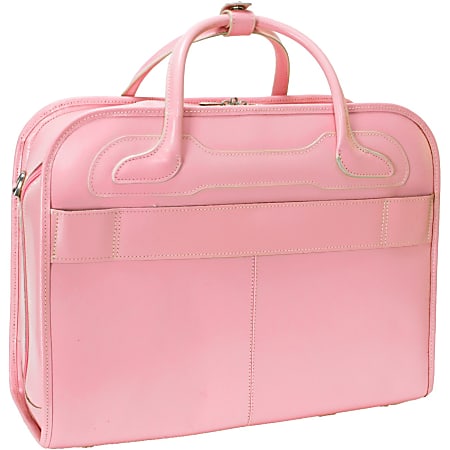 Roseville Pink Genuine Leather Ladies Rolling 2-in-1 Laptop Case