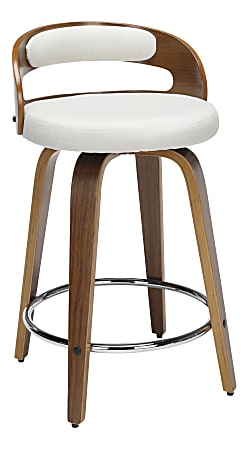 OFM 161 Collection Mid-Century Modern Low-Back Stool, Beige/Walnut